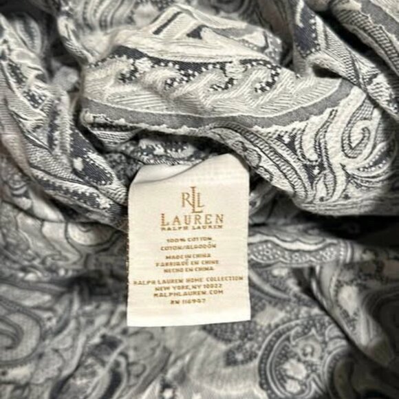 Vintage Ralph Lauren Grey Paisley King Duvet Cover with Navy Striped Trim - Picture 4 of 5